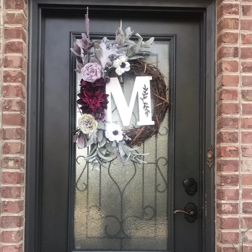 Spring‎ door initial wreath on grapevine